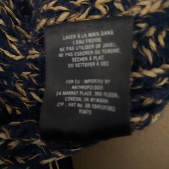 Sparrow Anthropologie Women Sz S Blue Gold 3/4 Sleeve Wool Blend Open Cardigan - Picture 6 of 6